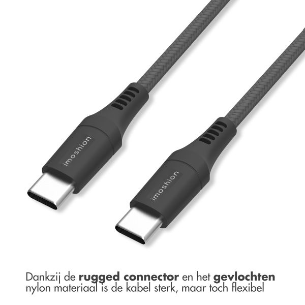 imoshion Mini autolader - 2 poorten - USB-A Quick Charge - USB-C Power Delivery - 60 Watt + Braided USB-C naar USB-C kabel - 1 meter - Zwart