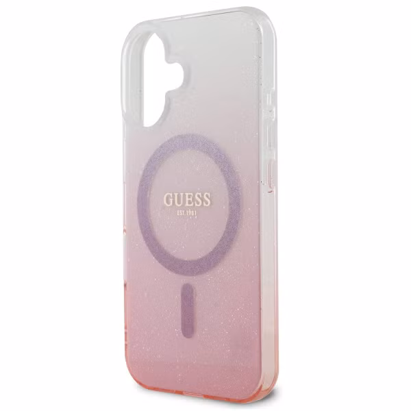 Guess MagSafe IML Glitter Gradient Case Apple iPhone 16 - Pink