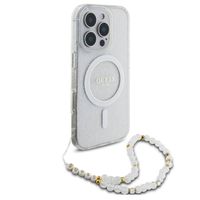 Guess MagSafe IML Glitter Case met beads strap Apple iPhone 16 Pro - Transparent