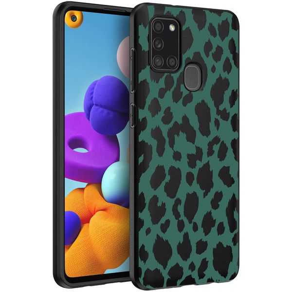 imoshion Design hoesje Samsung Galaxy A21s - Luipaard - Groen / Zwart