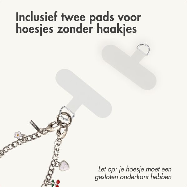 Selencia Rivièra MagSafe Backcover met afneembare haakjes voor de Apple iPhone 17 Pro - Sorbet Pink + Chain Charm - Silver