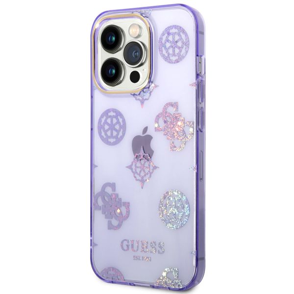 Guess Peony Glitter Backcover iPhone 14 Pro - Lila