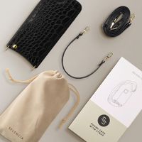 Selencia Nova Croco Phone Case with Cord and Card Holder Apple iPhone 17e / 16e - Black