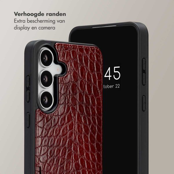 Selencia Nova Croco Telefoonhoes met Koord en Pashouder Samsung Galaxy S25 FE - Burgundy
