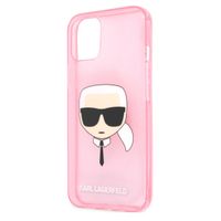 Karl Lagerfeld Karl's Head Silicone Backcover Glitter iPhone 13 Mini - Transparant Roze