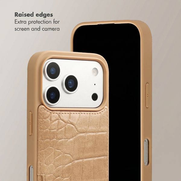 Selencia Nova Croco Phone Case with Cord and Card Holder Apple iPhone 17 Pro - Toasted Almond