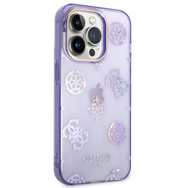 Guess Peony Glitter Backcover iPhone 14 Pro - Lila