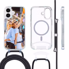Ontwerp je eigen MagSafe Backcover met afneembaar koord voor de Apple iPhone 16 - Transparant