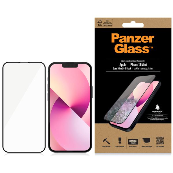 PanzerGlass Anti-Bacterial CaseFriendly Screenprotector Apple iPhone 13 Mini - Zwart