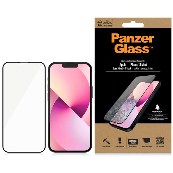 PanzerGlass Anti-Bacterial CaseFriendly Screenprotector iPhone 13 Mini - Zwart