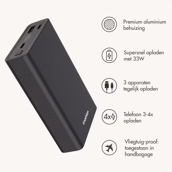 imoshion Ultra Series Aluminium Powerbank 20.000 mAh - Quick Charge en Power Delivery - Zwart