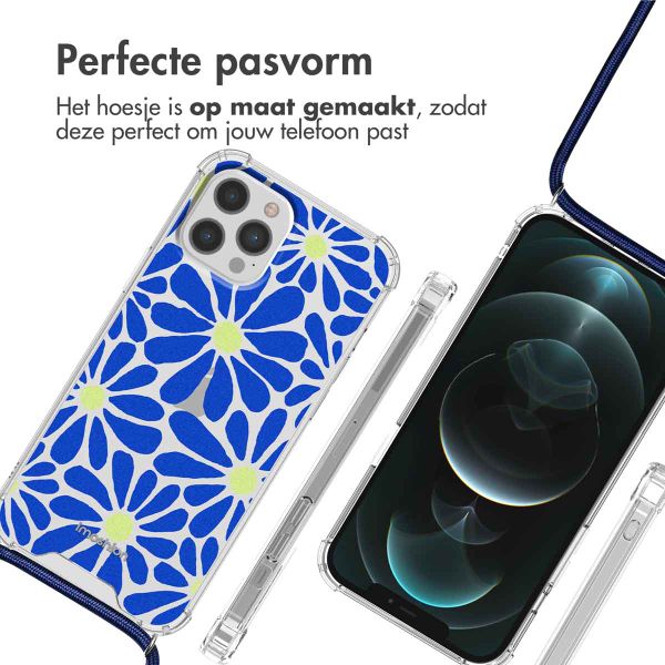 imoshion Design hoesje met koord Apple iPhone 12 Pro Max - Cobalt Blue Flowers Connect