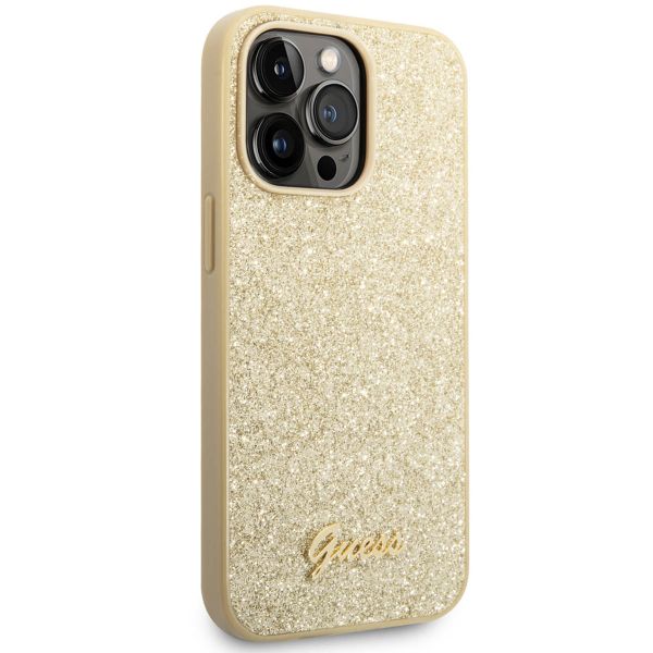 Guess Glitter Flakes Backcover Apple iPhone 14 Pro - Goud