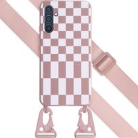 Selencia Siliconen design hoesje met afneembaar koord Samsung Galaxy A34 (5G) - Irregular Check Sand Pink