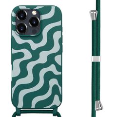 imoshion Siliconen design hoesje met koord iPhone 16 Pro Max - Petrol Green Groovy