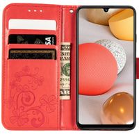 Klavertje Bloemen Bookcase Samsung Galaxy A42 - Rood