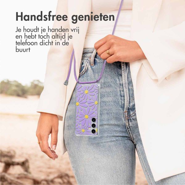 imoshion Design hoesje met koord Samsung Galaxy S24 - Tropical Violet Flowers Connect
