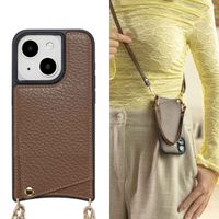 Selencia Nova Phone Case with Cord and Card Holder Apple iPhone 15 - Mocha Brown