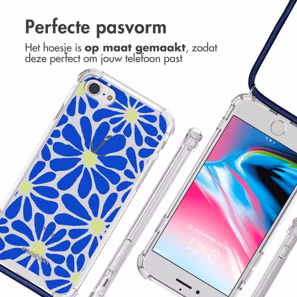 imoshion Design hoesje met koord Apple iPhone SE (2022 / 2020) / 8 / 7 - Cobalt Blue Flowers Connect