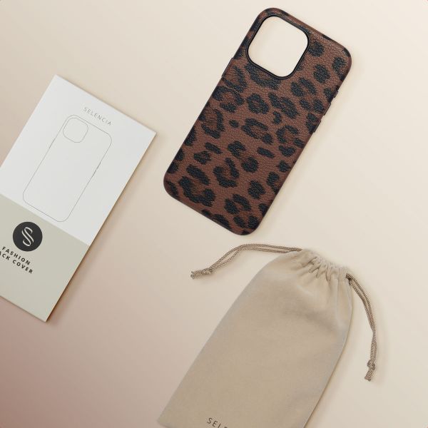 Selencia Sabi Back Cover Panther Print with MagSafe Apple iPhone 15 Pro Max - Mocha Brown