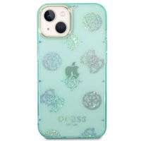 Guess Peony Glitter Backcover iPhone 14 - Turquoise