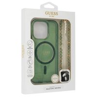 Guess MagSafe IML Glitter Case met beads strap iPhone 16 - Green