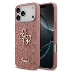Guess 4G Metal Logo Glitter Backcover Apple iPhone 17 Pro - Roze