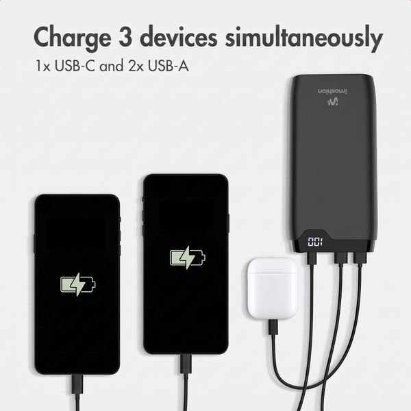 imoshion Power bank 20,000 mAh - 22.5W Fast charger - USB-C / USB-A - Black