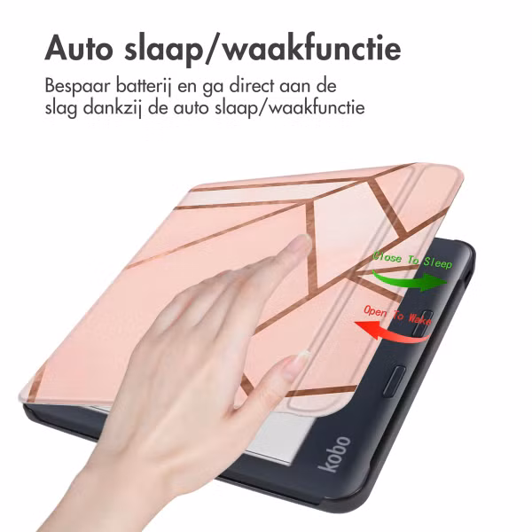 imoshion Design Slim Hard Case Sleepcover met stand Kobo Libra Colour - Pink Graphic