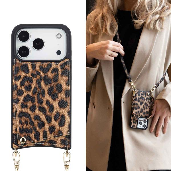 Selencia Nova Telefoonhoes met Koord en Pashouder Apple iPhone 17 Pro - Leopard