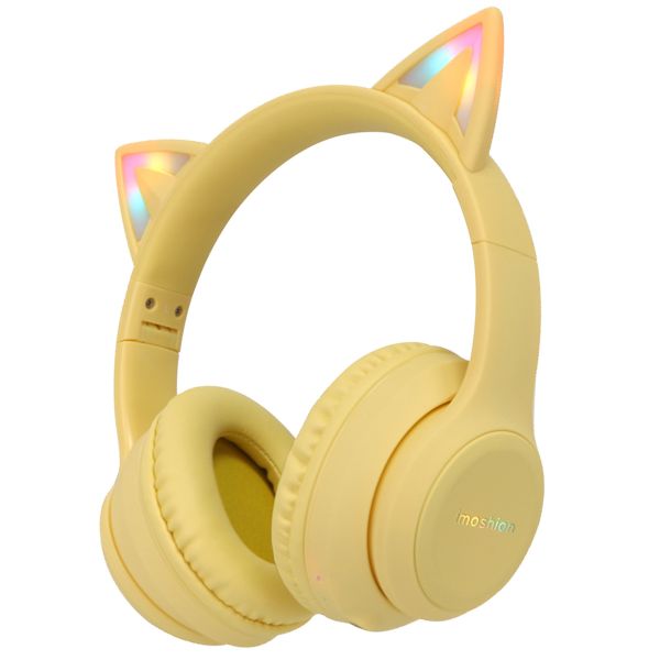 imoshion Kids LED Light Cat Ear Bluetooth Headphones - Kinder koptelefoon - Draadloze koptelefoon + AUX kabel - Geel