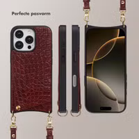 Selencia Nova Croco Telefoonhoes met Koord en Pashouder Apple iPhone 16 Pro - Burgundy