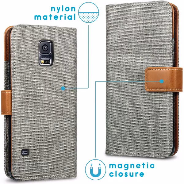 imoshion Luxe Canvas Bookcase Samsung Galaxy S5 (Plus) / Neo - Grijs