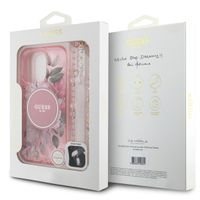 Guess MagSafe IML Flowers Case met beads strap Apple iPhone 16 Pro - Pink