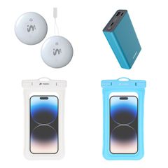 imoshion Zomerpakket | Wireless Tag voor Android (2-pack) + Universele Waterproof Pouch (2-pack) - Wit/Blauw + Ultra Series Powerbank 20.000 mAh - Petrol Green