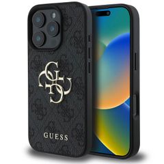 Guess 4G Metal Logo Backcover Apple iPhone 16 Pro - Zwart