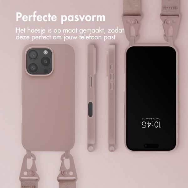 Selencia Siliconen hoesje met afneembaar koord Apple iPhone 16 Pro - Sand Pink
