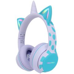 imoshion Draadloze Kinderkoptelefoon Unicorn LED Light - Decibelbegrenzer - Met AUX kabel - Lavender Lilac / Soft Blue