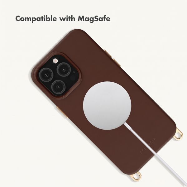 Selencia Rivièra MagSafe Back Cover with detachable hooks Apple iPhone 13 Pro - Choco Brown