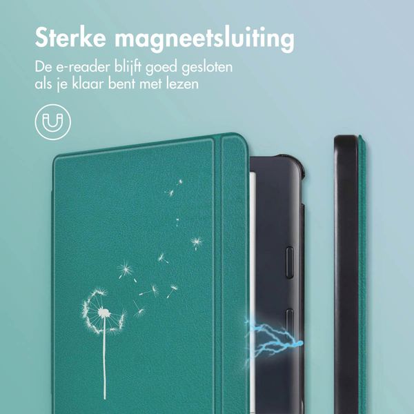 imoshion Design Slim Hard Case Sleepcover met stand Kobo Libra Colour - Green Dandelion