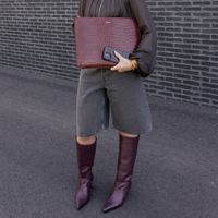 Selencia Croco laptop hoes 14 inch - Laptopsleeve - Burgundy