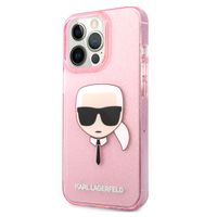 Karl Lagerfeld Karl's Head Silicone Backcover Glitter iPhone 13 Pro - Transparant Roze