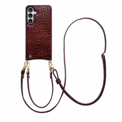 Selencia Nova Croco Telefoonhoes met Koord en Pashouder Samsung Galaxy S25 FE - Burgundy