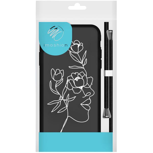 imoshion Design hoesje met koord Samsung Galaxy A51 - Abstract Gezicht Bloem - Zwart