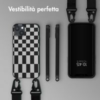 Selencia Siliconen design hoesje met afneembaar koord Apple iPhone 14 Plus - Irregular Check Black