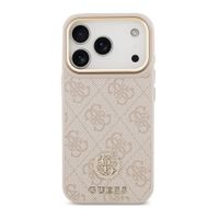 Guess Classic Strass Logo Leather Backcover met MagSafe Apple iPhone 17 Pro - Roze