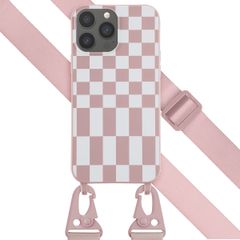 Selencia Siliconen design hoesje met afneembaar koord iPhone 13 Pro Max - Irregular Check Sand Pink