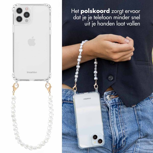 imoshion Backcover met koord + armband Apple iPhone 12 (Pro) - Parels Hartjes