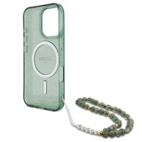 Guess MagSafe IML Glitter Case met beads strap Apple iPhone 16 Pro - Green