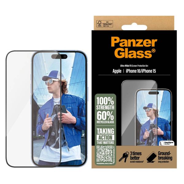 PanzerGlass Ultra-Wide Fit Anti-Bacterial Screenprotector iPhone 16